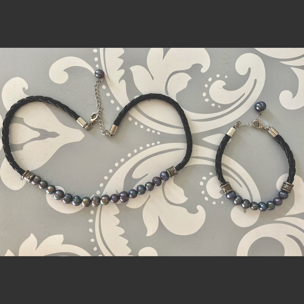 Black Pearl Necklace & Bracelet Set